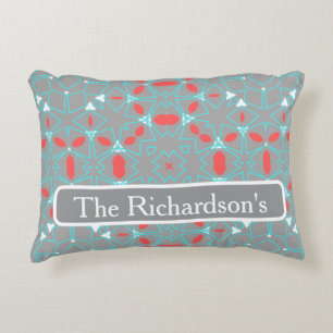 Elegante koraal turquoise grijze geometrische patr accent kussen