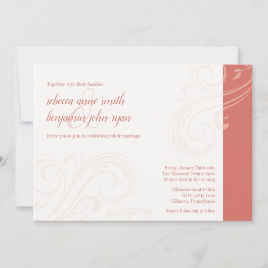 Elegante Koraal Uitnodigen, Caroline Wedding Kaart (Voorkant)