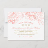 Elegante Koraalrode Pioen Schets Bruiloft Save The Date (Voorkant)