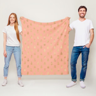 Elegante koraalroze en gouden ananaspatroon fleece deken