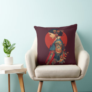 Elegante Koreaanse vrouw in Hanbok-portretkunstcan Kussen
