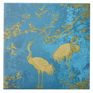 Elegante Kraanvogels Kunstpatroon Kleurrijke Kra Tegeltje