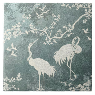 Elegante Kraanvogels Kunstpatroon Kleurrijke Kra Tegeltje
