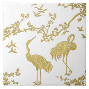 Elegante Kraanvogels Kunstpatroon Kleurrijke Kra Tegeltje