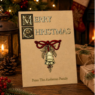 Elegante Kraft Bel Boog & Hulst Kerstmis Folie Feestdagen Briefkaart