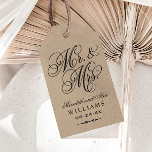 Elegante Kraft Mr en Mrs Huwelijksgunst Cadeaulabel
