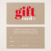 Elégante Kraft Rouge Rose Coeur Beauté Carte cadea (Devant & derrière)