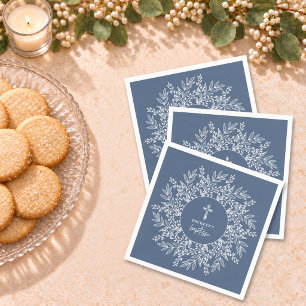Elegante krans en kruis Blauwe jongensdoop Servet