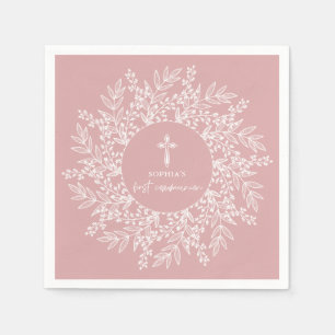 Elegante krans en kruis Roze meisje eerste communi Servet