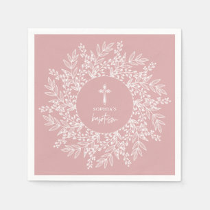 Elegante krans en kruis Roze meisjesdoop Servet