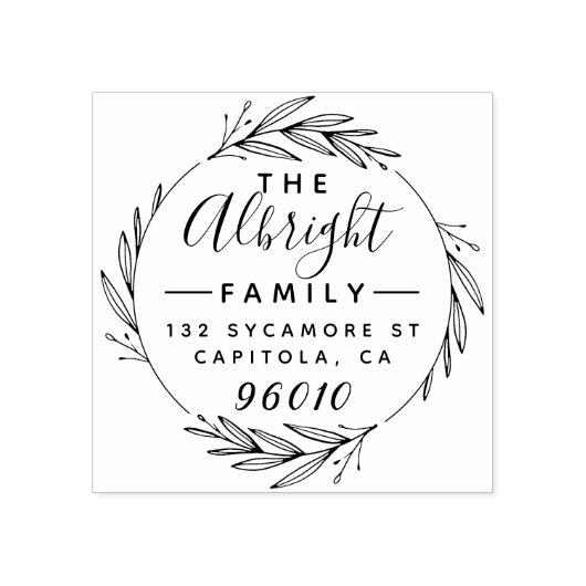 Elegante krans & Script Familienaam Retouradres Rubberstempel (Afrduk)