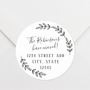 Elegante krans verhuisbericht retouradres ronde sticker