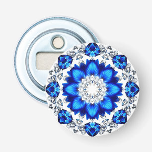 Elegante krans versierd met blauwe bloemen button flesopener
