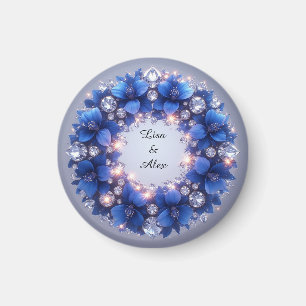 Elegante krans versierd met blauwe bloemen magneet