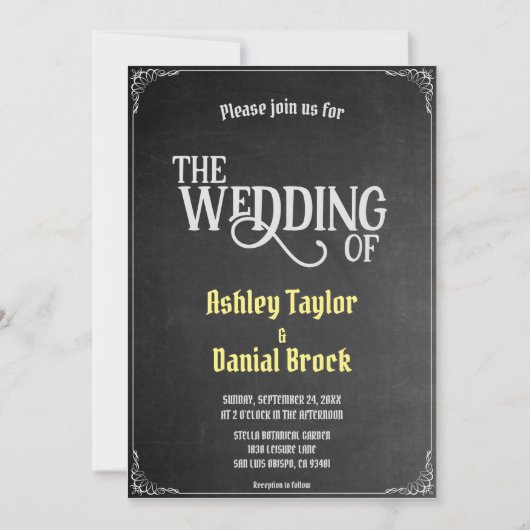 Elegante Krijtbord Retro bruiloft Kaart (Voorkant)