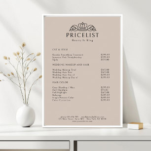 Elegante Kroon Logo Lichtbruine Salon Prijslijst Poster