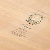 Elegante Kruis Bloemen Krans Klassieke Doop Acryl Uitnodigingen (Laagn)