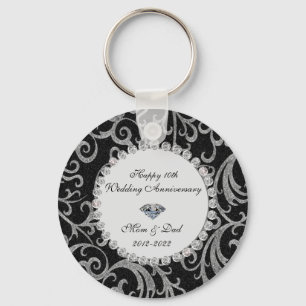 Elegante Krullen Diamanten 10e Huwelijksverjaardag Sleutelhanger