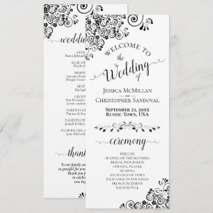 Elegante Krullen & Draaien Zwart & Wit Bruiloft Programma