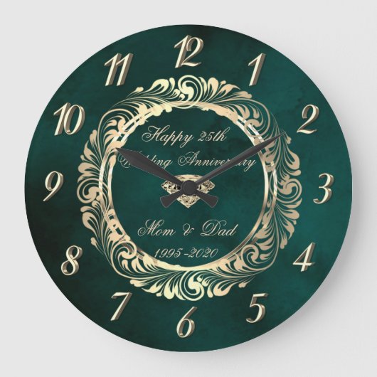 Elegante krullen groene 25e trouwdag  grote klok (Voorkant)