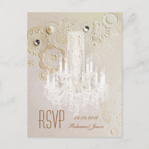 elegante krullen kroonluchter vintage bruiloft rsv uitnodiging briefkaart