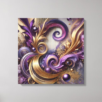 Elegante Krullen met Goud en Paarse Canvas Kunst