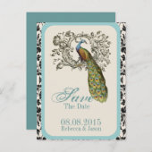 Elegante krullen Vintage lelie bloem lelie pauw br Aankondigingskaart (Voorkant / Achterkant)