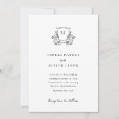 Elegante kuif en Monogram Zwart-wit bruiloft Kaart (Voorkant)