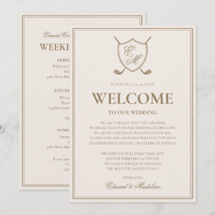 Elegante Kuif Monogram Golf Huwelijks Verwelkoming Kaart