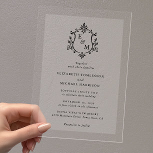 Elegante Kuif Monogram Huwelijk Acryl Uitnodigingen