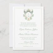 Elegante kuif w / Sage Groene Boog | Monogram brui Kaart (Voorkant)