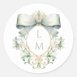 Elegante kuif w / Sage Groene Boog | Monogram brui Ronde Sticker