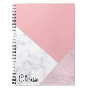 Elegante kuiken witte pastel roze marmeren geometr notitieboek