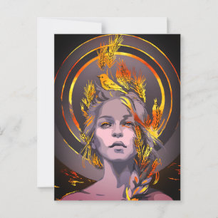 Elegante kunstprint met gouden tarwe en vogel briefkaart