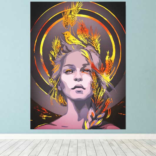 Elegante kunstprint met gouden tarwe en vogel canvas afdruk (Insitu (Houten vloer))