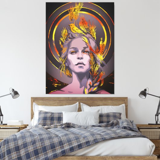 Elegante kunstprint met gouden tarwe en vogel canvas afdruk (Insitu (Slaapkamer))