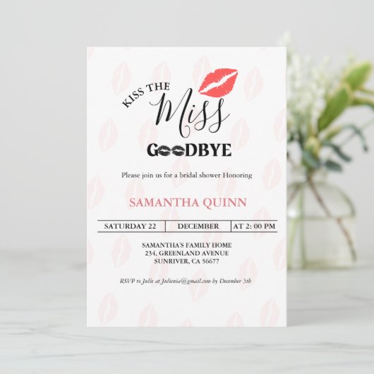 Elegante kus Miss Goodbye Red Lips Vrijgezellenfee Kaart (Staand voorkant)