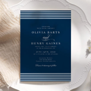 Elegante kust blauwe streep bruiloft kaart