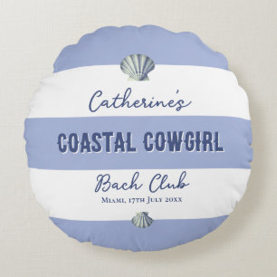Elegante Kust Cowgirl Zachte Blauwe Witte Strepen Rond Kussen