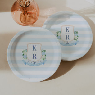 Elegante Kust Monogram Trouw Bruiloftsfeestje Papieren Bordje