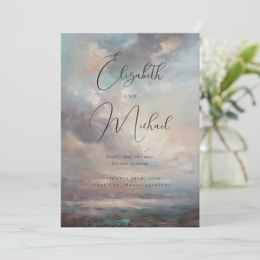 Elegante Kust Ocean Sky Landschap Bruiloft Save The Date (Staand voorkant)