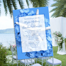 Elegante Kustbruiloft Blauwe Bloemen Zeester