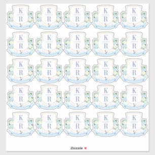 Elegante Kustbruiloft Monogram Sticker