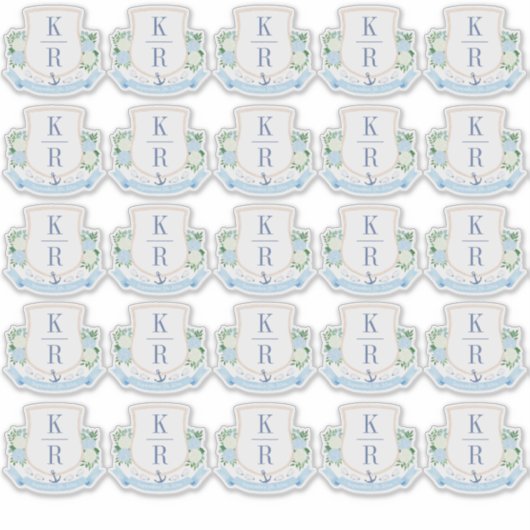 Elegante Kustbruiloft Monogram Sticker (Voorkant)