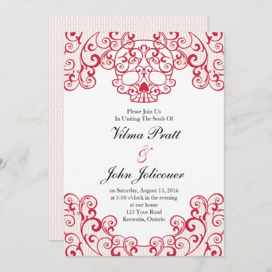 Elegante Lace Skull Calavera Invitation Kaart in h (Voorkant / Achterkant)