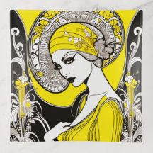 Elegante Lady Geel & Zwart Art Nouveau