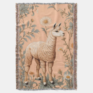 Elegante Lama en Daisy bloemen op perzik Deken