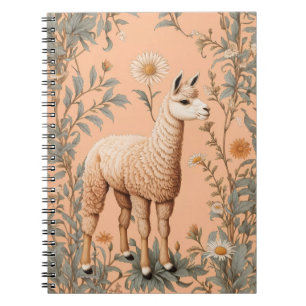Elegante Lama en Daisy bloemen op perzik Notitieboek