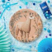 Elegante Lama en Daisy bloemen op perzik Papieren Bordje (Feest)