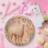 Elegante Lama en Daisy bloemen op perzik Papieren Bordje (Feest)